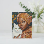 Carte Postale Femme gracieuse avec chat (Debout devant)