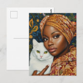 Carte Postale Femme gracieuse avec chat (Devant / Derrière)