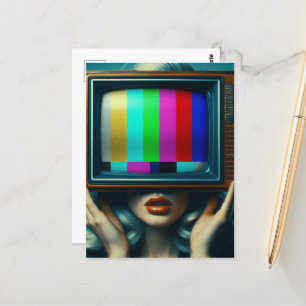 Carte Postale Femme haïe en argent avec une télévision sur la tê