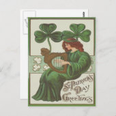 Carte Postale Femme Harpe d'Erin Shamrock (Devant / Derrière)