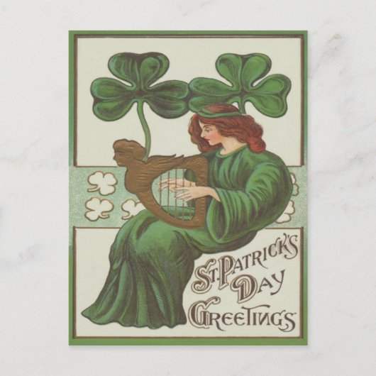 Carte Postale Femme Harpe d'Erin Shamrock (Devant)