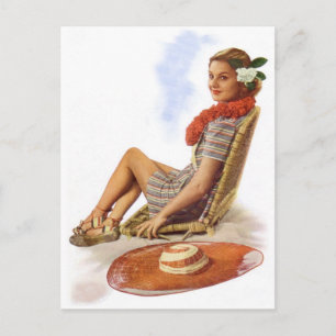 Carte Postale Femme Hawaii vintage Retro Vacances