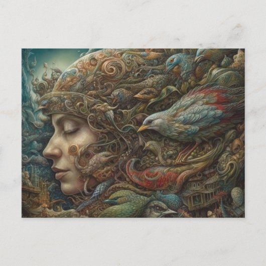 Carte postale Femme Imaginaire et Oiseaux (Devant)