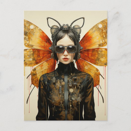 Carte Postale Femme Insecte Steampunk  (Devant)
