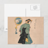 Carte Postale Femme japonaise Kimono : Ukiyo-e Woodblock Imprime (Devant / Derrière)