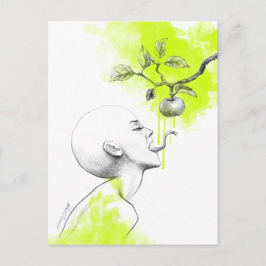 Carte Postale Femme Langue serpent Pomme Éclat vert Art surréel (Devant)
