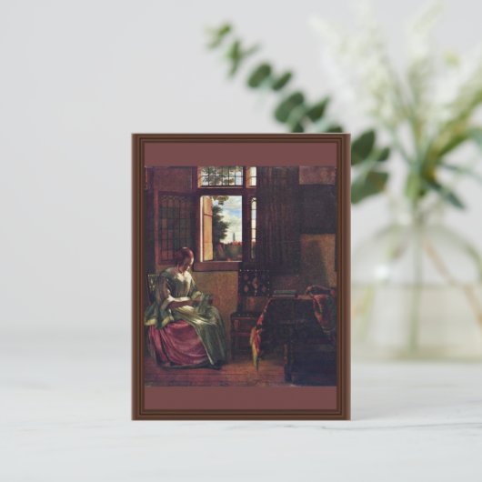 Carte Postale Femme Lecture D'Une Lettre De Hooch Pieter De (Debout devant)