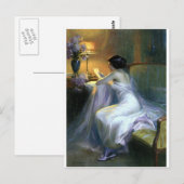 Carte Postale femme lecture lettre peinture antique (Devant / Derrière)