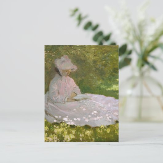 Carte Postale Femme Lecture Springtime Monet (Debout devant)