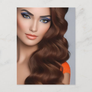 Carte Postale Femme magnifique aux longs cheveux en orange