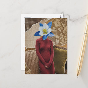 Carte Postale Femme Magnifique avec Collage de Tête de Fleur