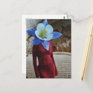 Carte Postale Femme magnifique avec collage de tête de fleurs