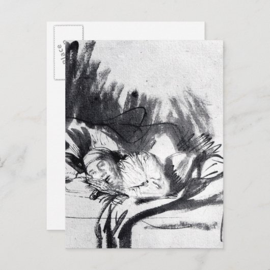 Carte Postale Femme malade dans un lit, peut-être Saskia (Devant / Derrière)