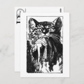 Carte Postale Femme Mangeant Chat (Devant / Derrière)