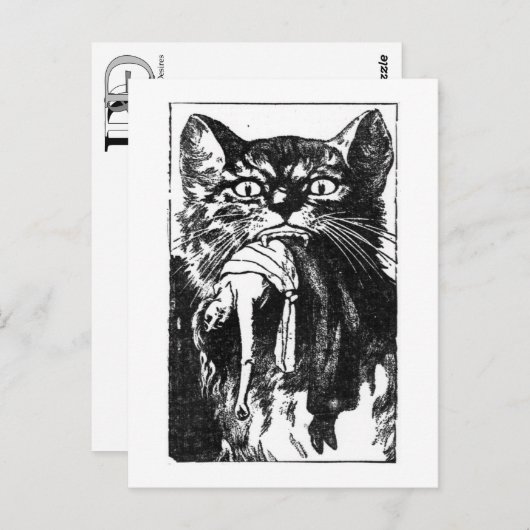 Carte Postale Femme Mangeant Chat (Devant / Derrière)