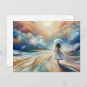 Carte Postale Femme marchant avec Umbrellla (Devant / Derrière)