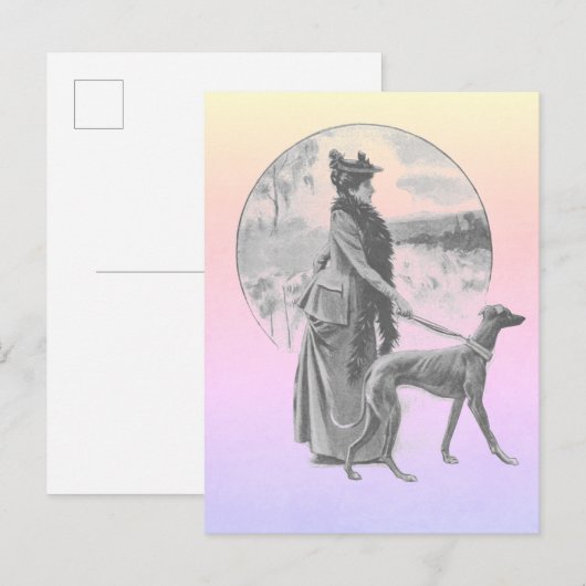 Carte Postale Femme marchant greyhhdog vintage (Devant / Derrière)