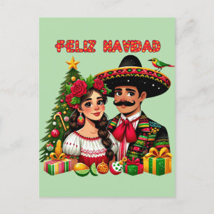 Carte Postale Femme mexicaine arbre de Noël Feliz Navidad art