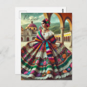 Carte Postale Femme mexicaine en robe traditionnelle (Devant / Derrière)
