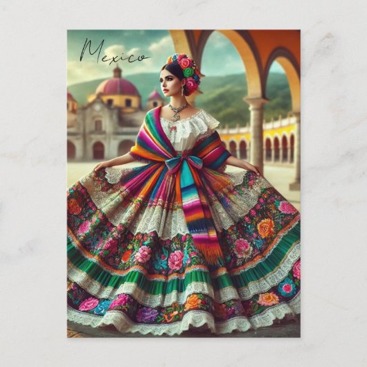Carte Postale Femme mexicaine en robe traditionnelle (Devant)