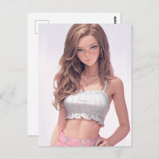 Carte Postale Femme mignonne aux yeux bleus (Devant / Derrière)