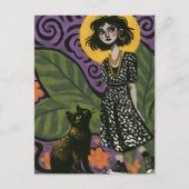 Carte Postale Femme mignonne et son chat (Devant)