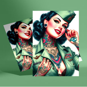 Carte Postale Femme Militaire Tatouée Vintage