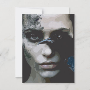 Carte Postale Femme mystérieuse au corbeau