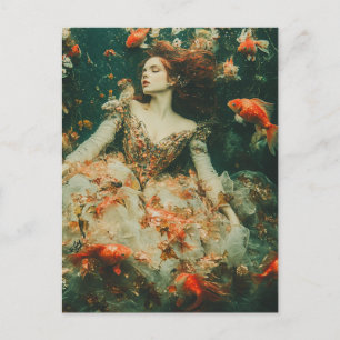 Carte Postale Femme nage avec Imaginaire de poisson rouge