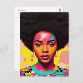 Carte Postale Femme noire colorée Afro Pop Art (Devant / Derrière)