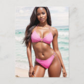 Carte Postale Femme Noire En Bikini Rose (Devant)