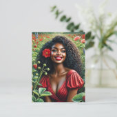Carte Postale Femme Noire Souriante Dans L'Art Rouge Fraise (Debout devant)