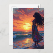 Carte Postale Femme noire sur la plage (Devant / Derrière)