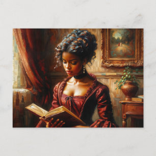 Carte Postale Femme noire victorienne en rouge lisant