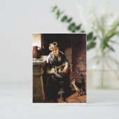 Carte Postale Femme nourrissant des chats peinture antique (Debout devant)