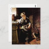 Carte Postale Femme nourrissant des chats peinture antique (Devant / Derrière)