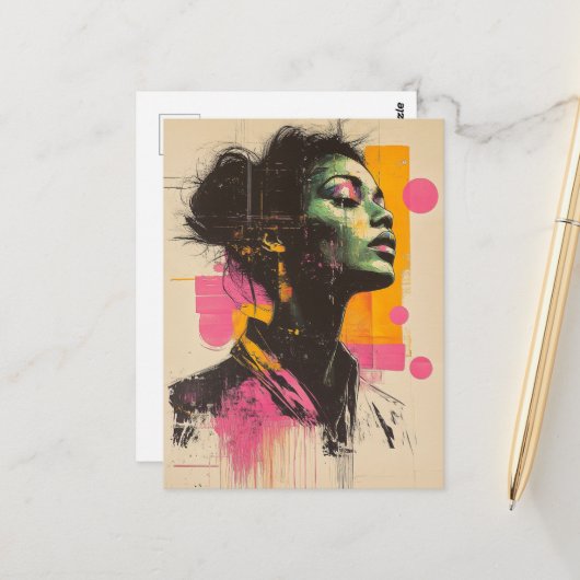 Carte Postale Femme Orange Rose (Devant/Arrière en situation)