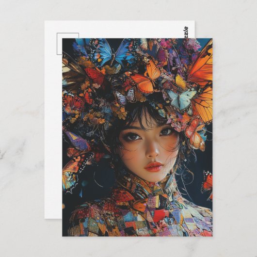 Carte Postale Femme papillon Patchwork (Devant / Derrière)