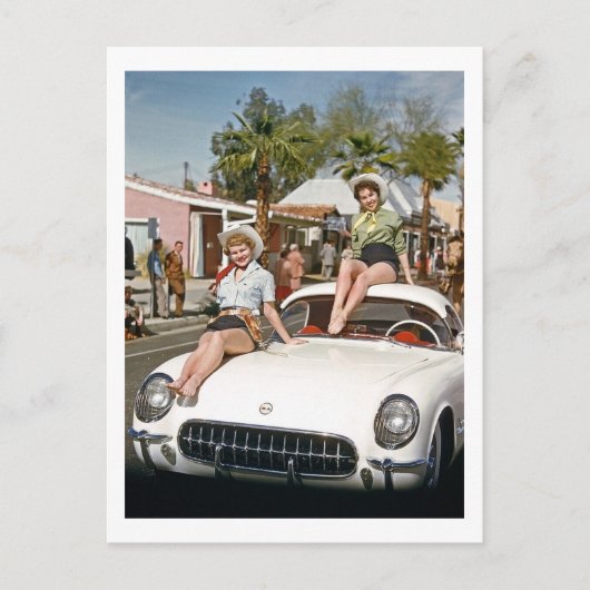 Carte Postale Femme, Parade, Voiture, Coloré, Rétro (Devant)