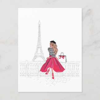 Carte Postale Femme parisienne par Tour Eiffel