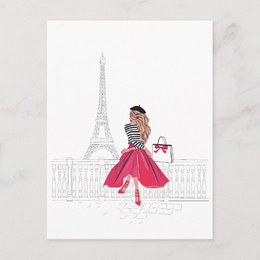 Carte Postale Femme parisienne par Tour Eiffel (Devant)