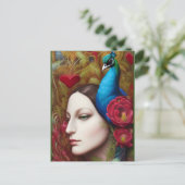 Carte Postale Femme, Peacock, Fleurs rouges et coeur (Debout devant)