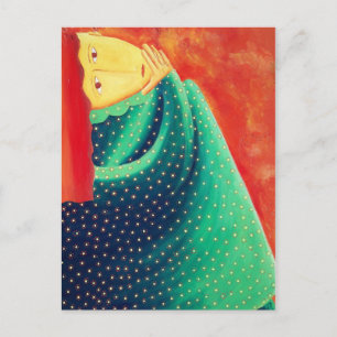 Carte Postale Femme pensant Peinture acrylique d'art moderne