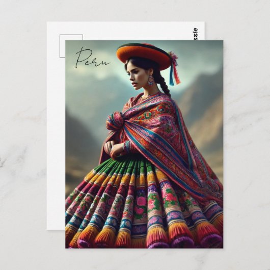 Carte Postale Femme péruvienne en costume traditionnel (Devant / Derrière)