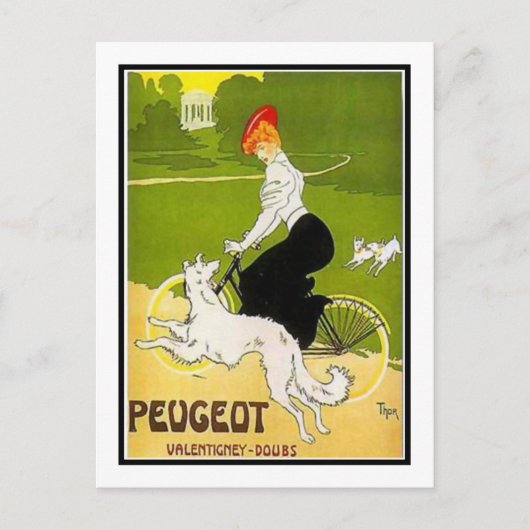Carte Postale Femme Peugeot avec chien (Devant)