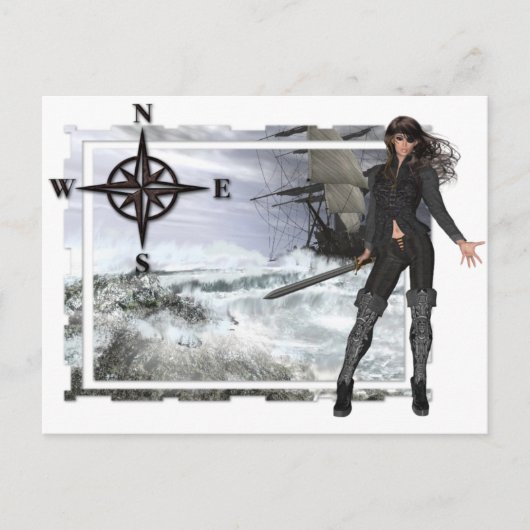 Carte Postale Femme pirate avec des plans d'eau rugueuse (Devant)