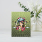Carte Postale Femme pirate avec roses et épées (Debout devant)