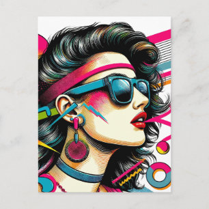 Carte Postale Femme portant des lunettes de soleil pop art color