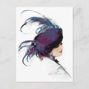 Carte Postale Femme Portant un Casquette Fancy Blue Feather