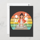 Carte Postale Femme poterie rétro four céramique (Devant / Derrière)